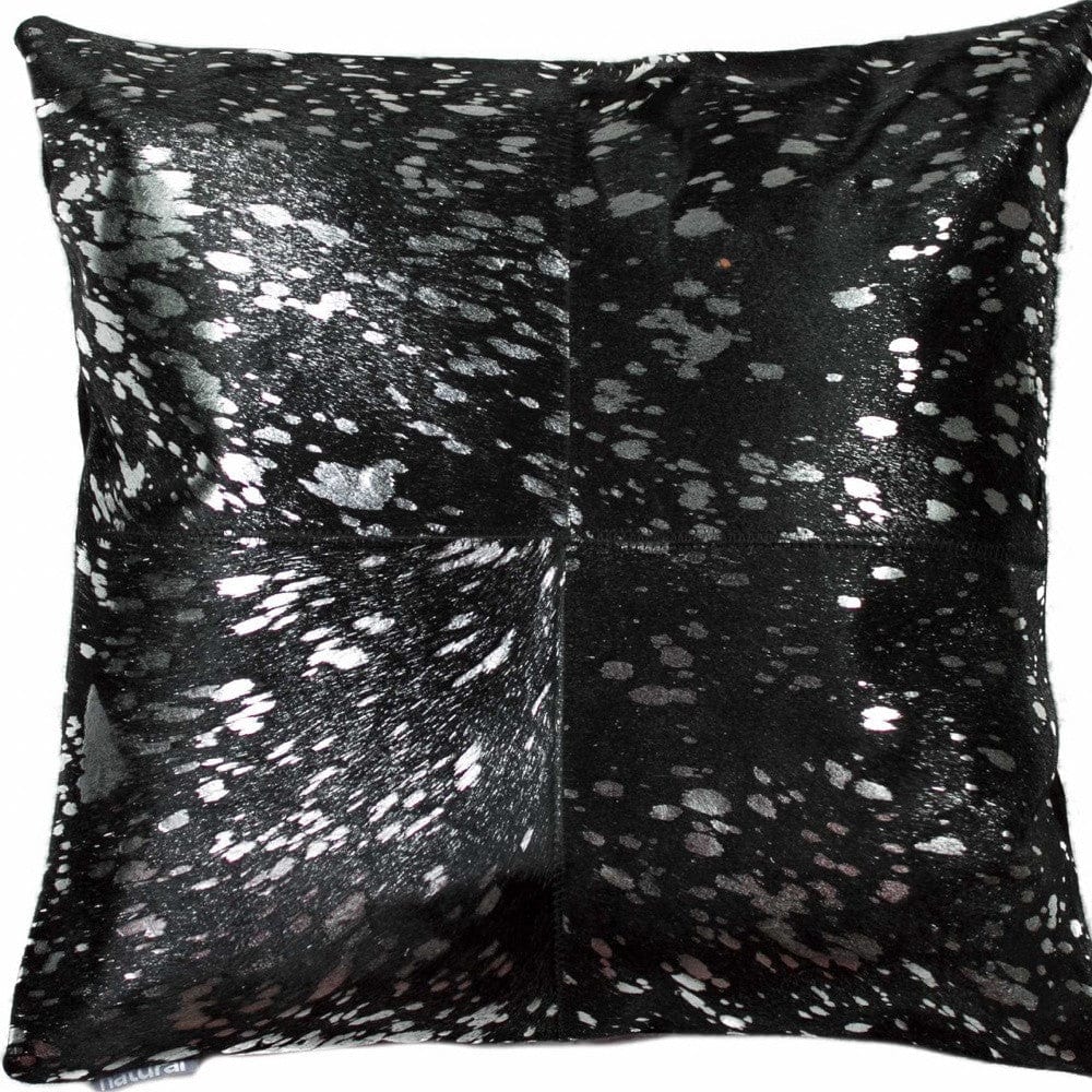18" Black and Silver Cowhide Throw Pillow - Homeroots - Flyclothing LLC