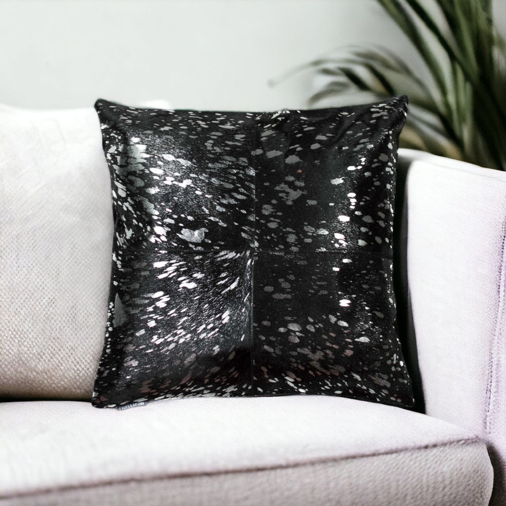 18" Black and Silver Cowhide Throw Pillow - Homeroots - Flyclothing LLC