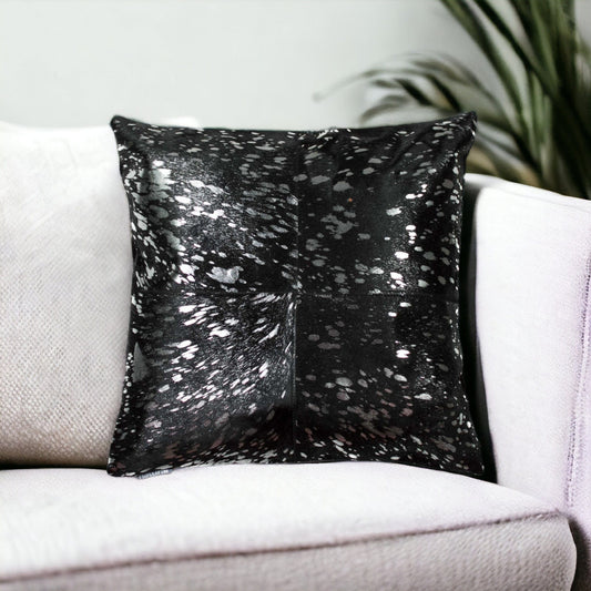 18" Black and Silver Cowhide Throw Pillow - Homeroots