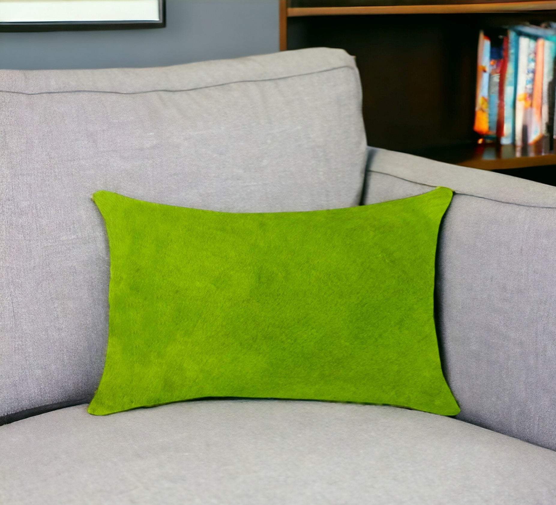 12" X 20" Lime Green Cowhide Throw Pillow - Homeroots - Flyclothing LLC
