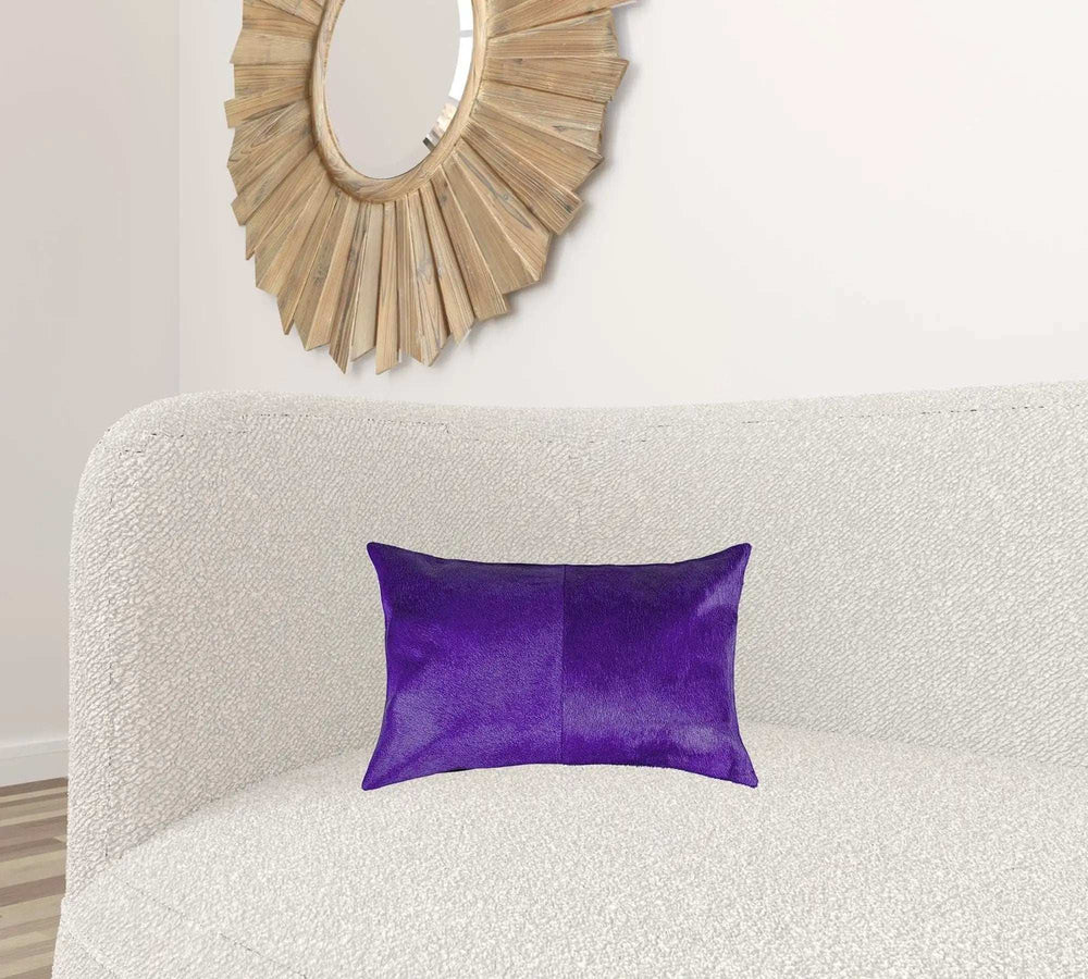 Hand Stitched Purple Natural Cowhide Decorative Lumbar Pillow - Homeroots - Flyclothing LLC