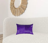 Hand Stitched Purple Natural Cowhide Decorative Lumbar Pillow - Homeroots