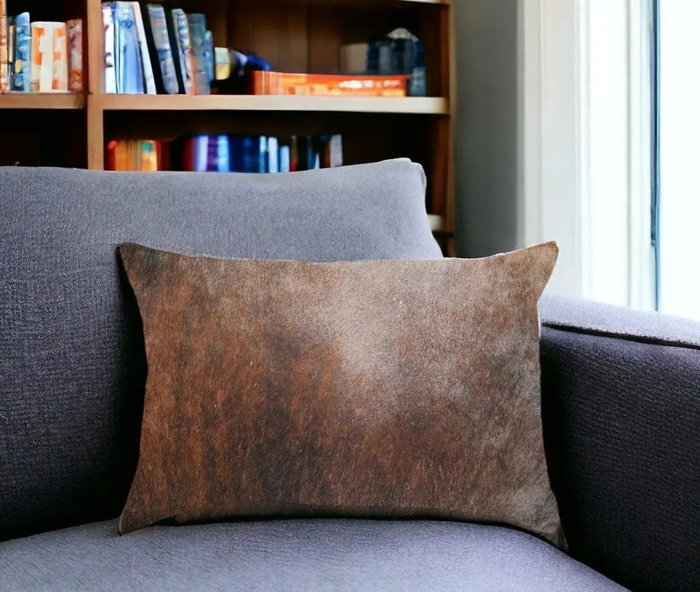 12" X 20" Brown Cowhide Throw Pillow - Homeroots