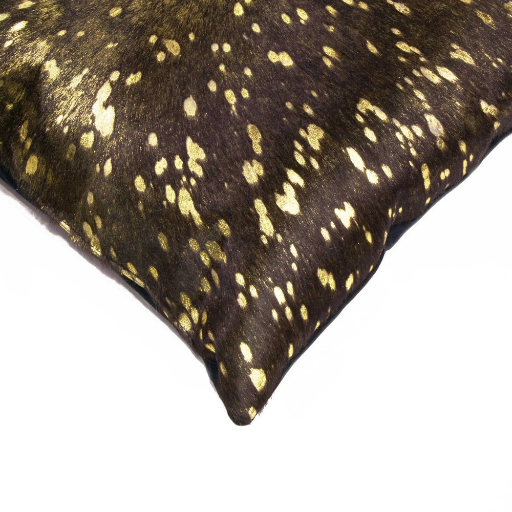 12" X 20" X 5" Chocolate And Gold Cowhide Pillow - Homeroots - Flyclothing LLC