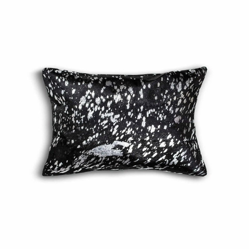 12" X 20" Black and Silver Cowhide Throw Pillow - Homeroots