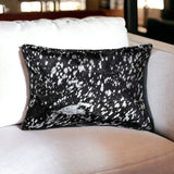 12" X 20" Black and Silver Cowhide Throw Pillow - Homeroots