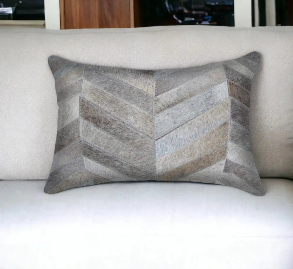 12 X 20 Gray Chevron Cowhide Throw Pillow - Homeroots