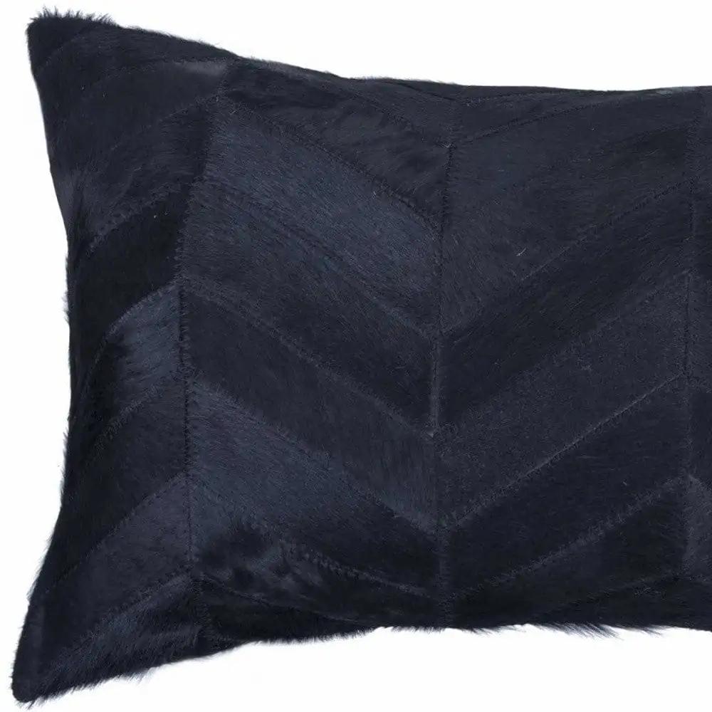 12" X 20" Black Cowhide Throw Pillow - Homeroots - Flyclothing LLC