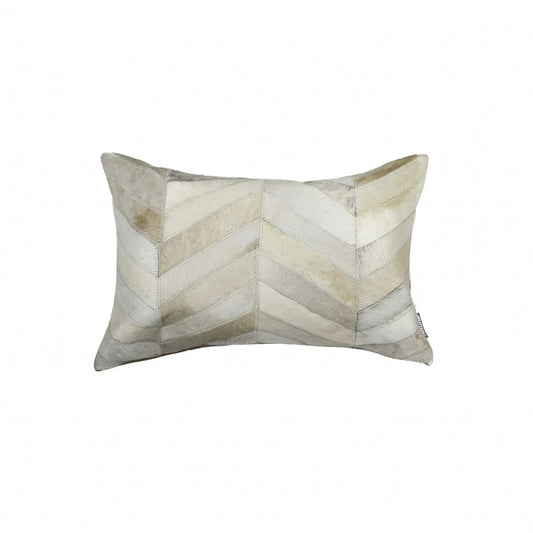 12" X 20" Natural Chevron Cowhide Throw Pillow - Homeroots
