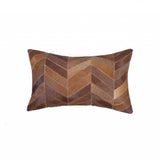 12" X 20" Brown and Tan Chevron Cowhide Throw Pillow - Homeroots