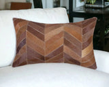 12" X 20" Brown and Tan Chevron Cowhide Throw Pillow - Homeroots