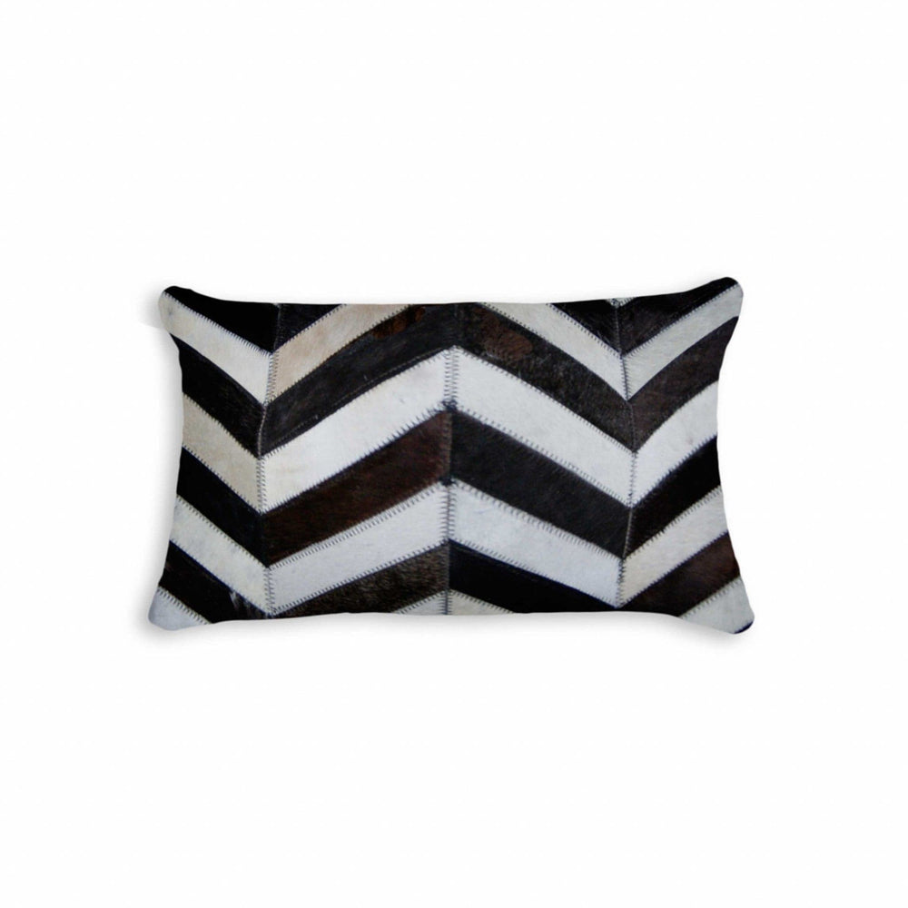 12" X 20" Chocolate Brown and Off White Chevron Cowhide Throw Pillow - Homeroots - Flyclothing LLC