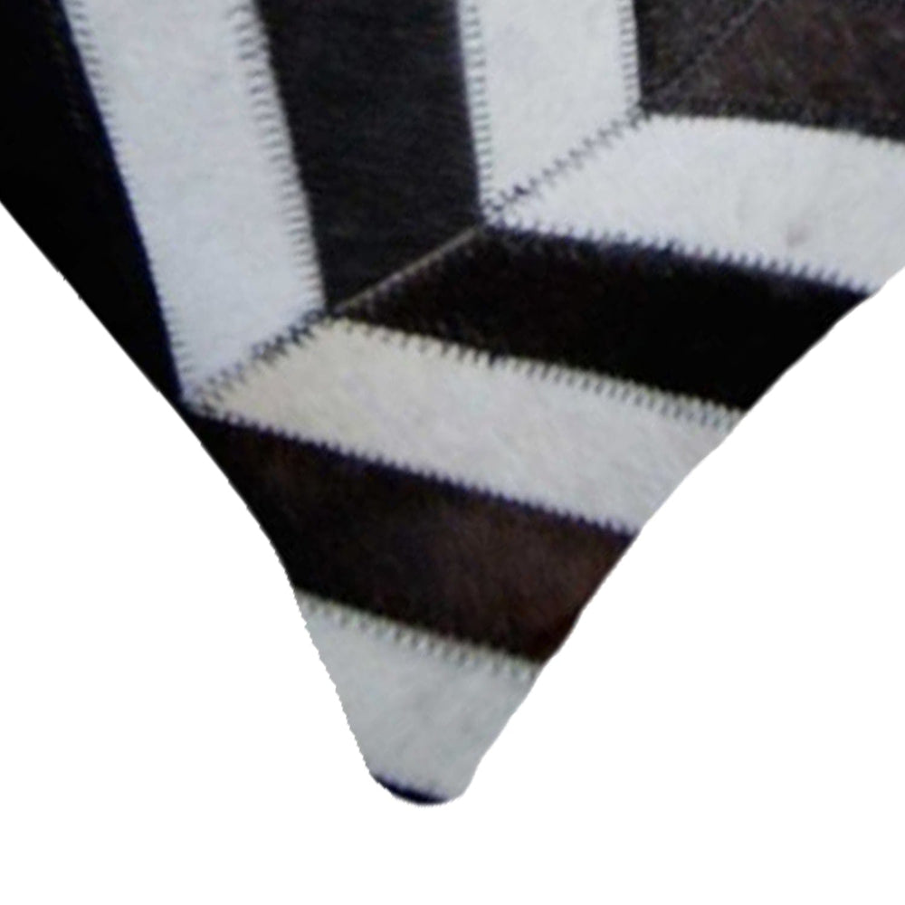 12" X 20" Chocolate Brown and Off White Chevron Cowhide Throw Pillow - Homeroots - Flyclothing LLC