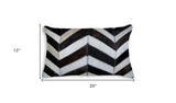 12" X 20" Chocolate Brown and Off White Chevron Cowhide Throw Pillow - Homeroots - Flyclothing LLC