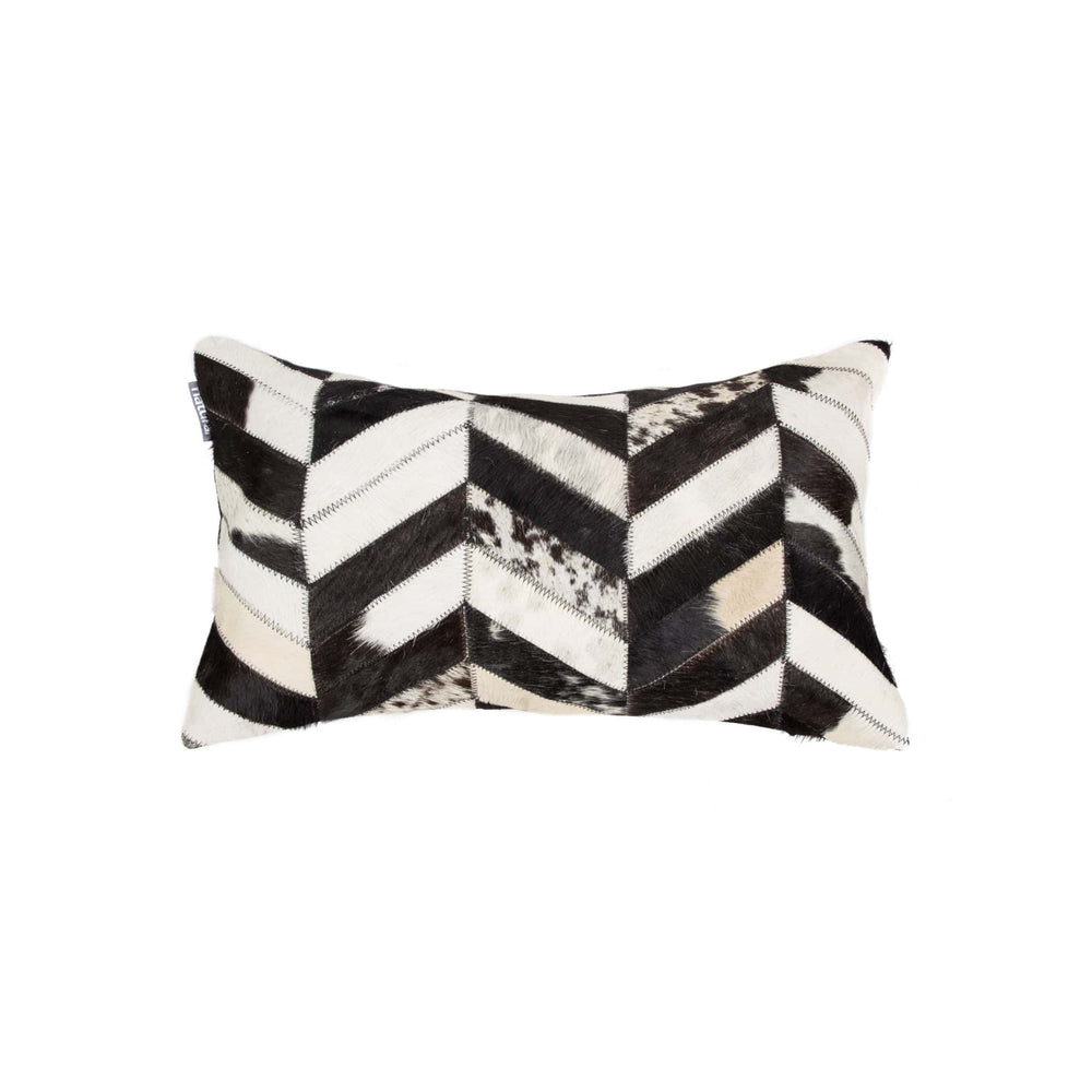 12" X 20" Black and Off White Chevron Cowhide Throw Pillow - Homeroots - Flyclothing LLC