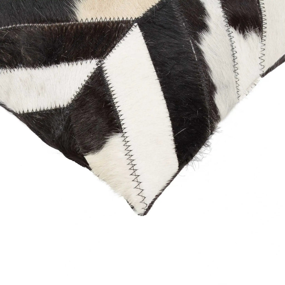 12" X 20" Black and Off White Chevron Cowhide Throw Pillow - Homeroots - Flyclothing LLC