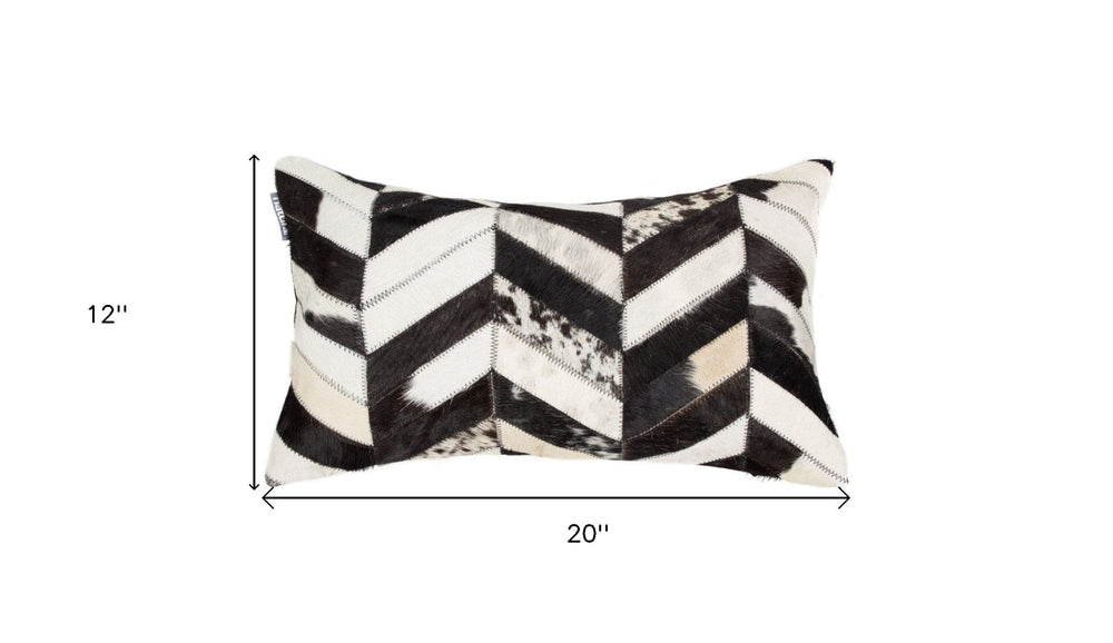 12" X 20" Black and Off White Chevron Cowhide Throw Pillow - Homeroots - Flyclothing LLC