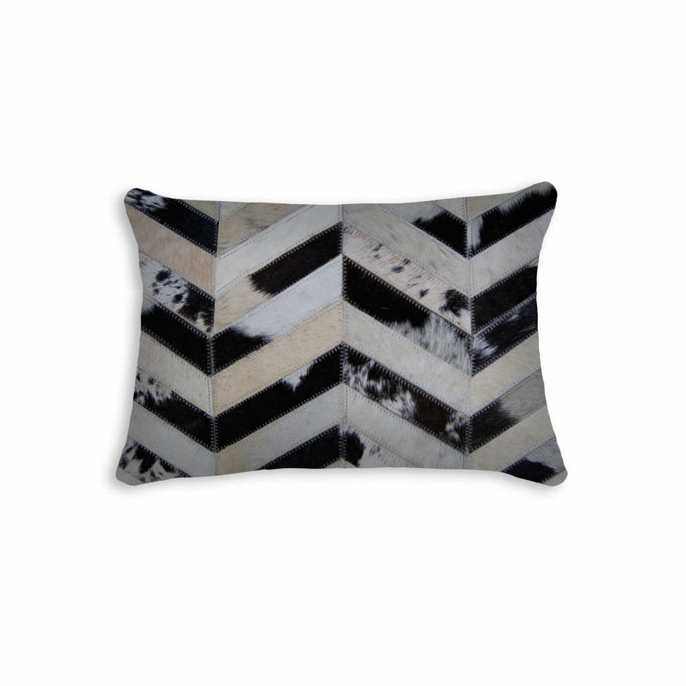 12" X 20" Black Brown and Off White Chevron Cowhide Throw Pillow - Homeroots - Flyclothing LLC