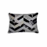 12" X 20" Black Brown and Off White Chevron Cowhide Throw Pillow - Homeroots