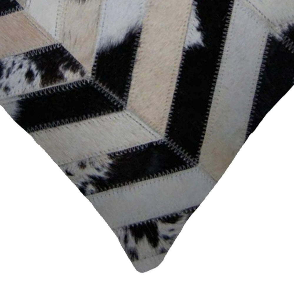 12" X 20" Black Brown and Off White Chevron Cowhide Throw Pillow - Homeroots - Flyclothing LLC