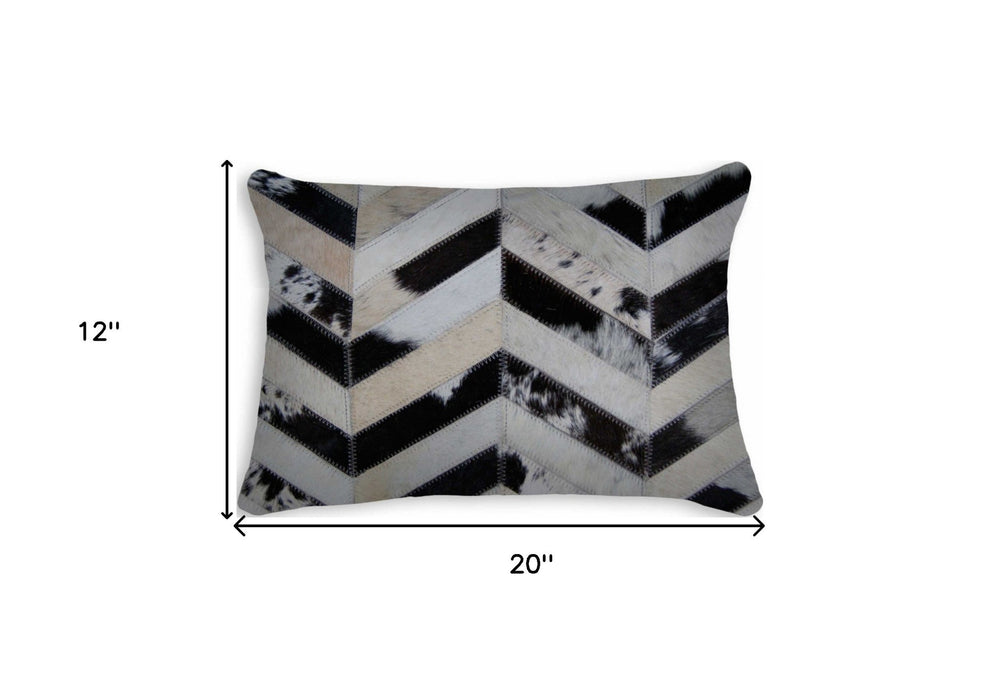 12" X 20" Black Brown and Off White Chevron Cowhide Throw Pillow - Homeroots - Flyclothing LLC