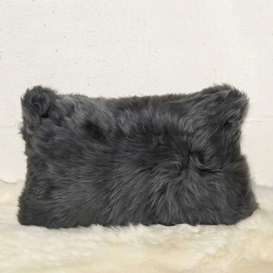 12" X 20" X 5" Gray Sheepskin  Pillow - Homeroots