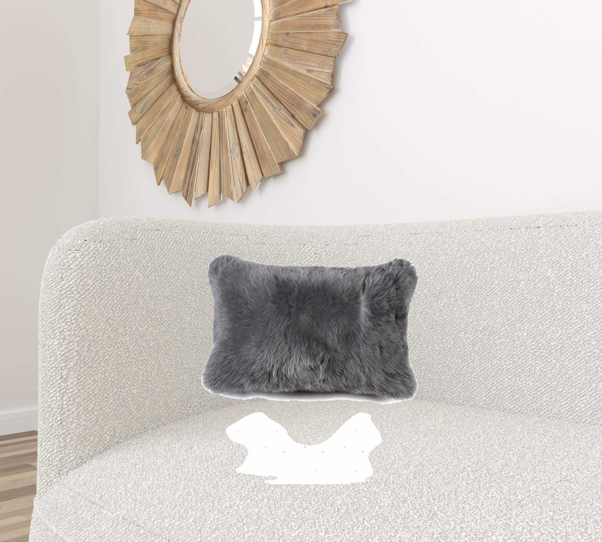 12" X 20" X 5" Gray Sheepskin Pillow - Homeroots - Flyclothing LLC