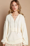 POL Half Zip Drop Shoulder Hooded Sweater - Trendsi