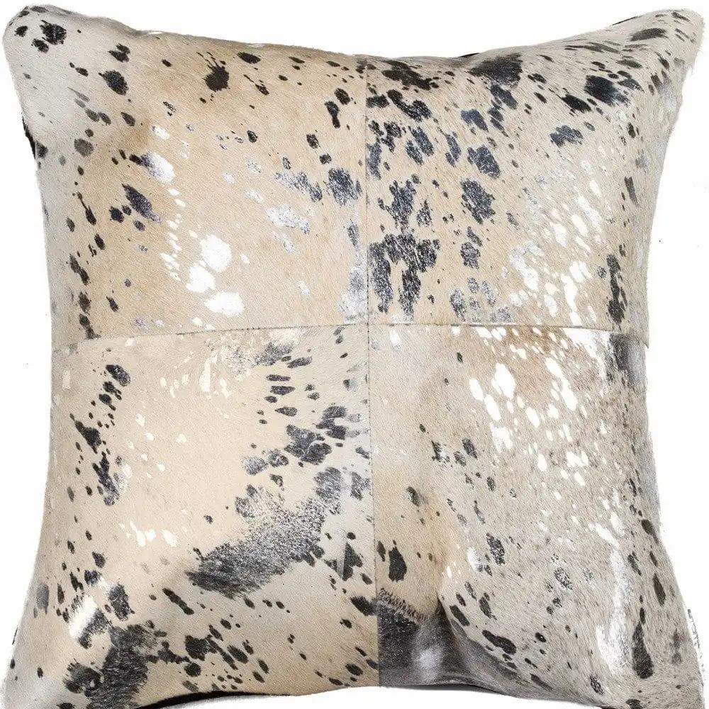 18" Silver and Gray Cowhide Throw Pillow - Homeroots - Flyclothing LLC