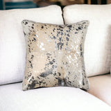 18" Silver and Gray Cowhide Throw Pillow - Homeroots