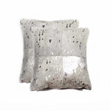Set of Two Silver and Gray Cowhide Throw Pillow - Homeroots