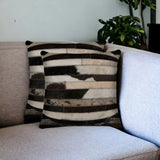 Set of Two Brown and Black Cowhide Throw Pillow - Homeroots