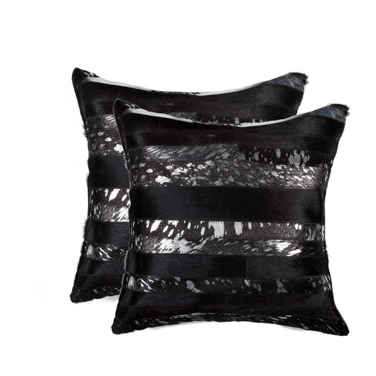Set of Two 18" Gold and Black Cowhide Throw Pillow - Homeroots