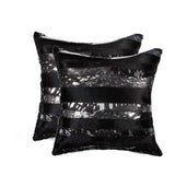 Set of Two 18" Gold and Black Cowhide Throw Pillow - Homeroots