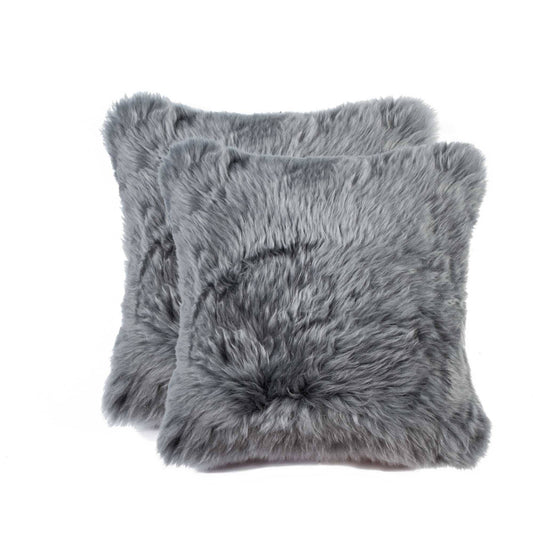 18" X 18" X 5" Gray Sheepskin  Pillow 2 Pack - Homeroots