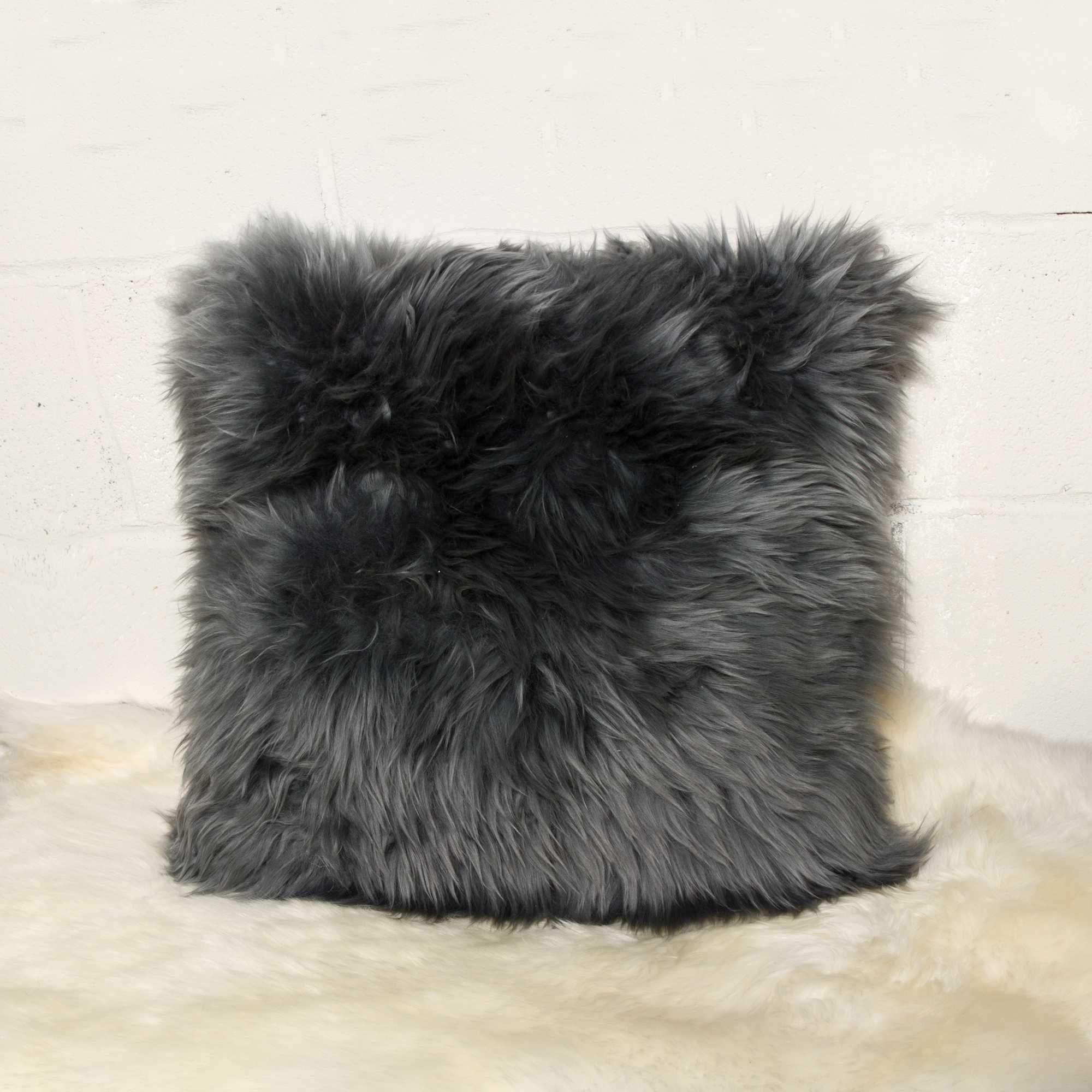 18" X 18" X 5" Gray Sheepskin Pillow 2 Pack - Homeroots - Flyclothing LLC