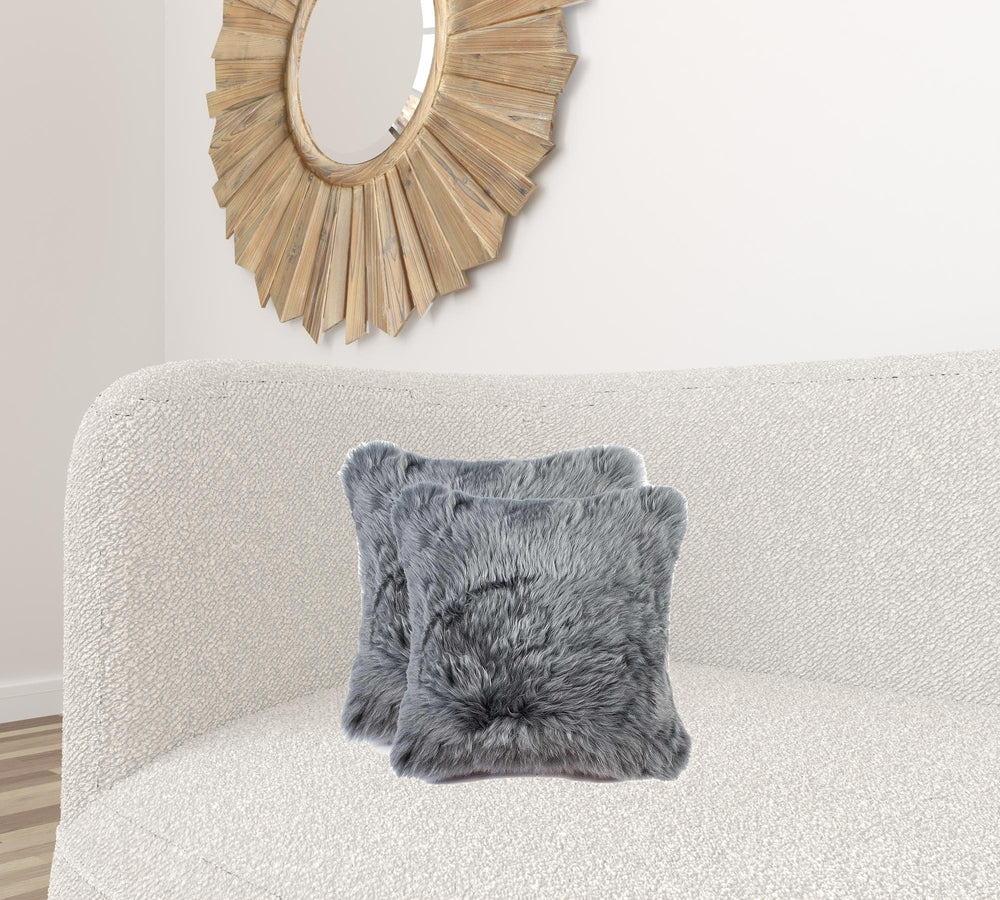 18" X 18" X 5" Gray Sheepskin Pillow 2 Pack - Homeroots - Flyclothing LLC