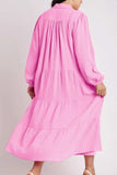 Tiered Johnny Collar Long Sleeve Dress - Trendsi - Flyclothing LLC
