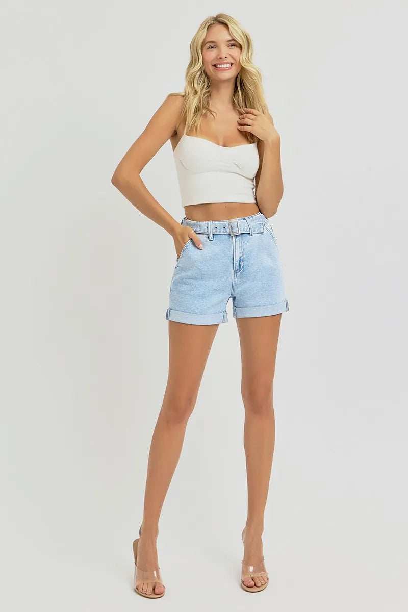 RISEN Full Size High Rise Belted Roll Up Shorts Plus Size - Trendsi - Flyclothing LLC