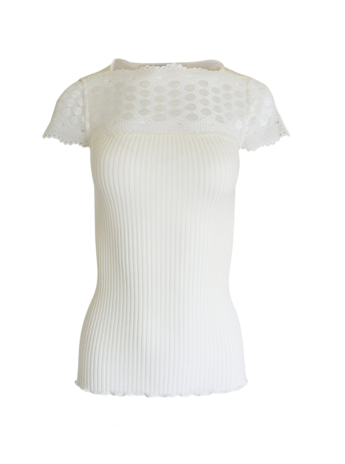 EGI Exclusive Merino Wool Blend Top Lace Trim Short Sleeves. Proudly Made in Italy. - tittimitti - Flyclothing LLC