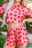 Floral Cropped Tee and Shorts Lounge Set - Trendsi