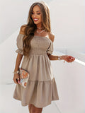 Full Size Ruffled Off-Shoulder Short Sleeve Dress - Trendsi