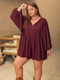 Plus Size Tie Neck Balloon Sleeve Romper - Trendsi