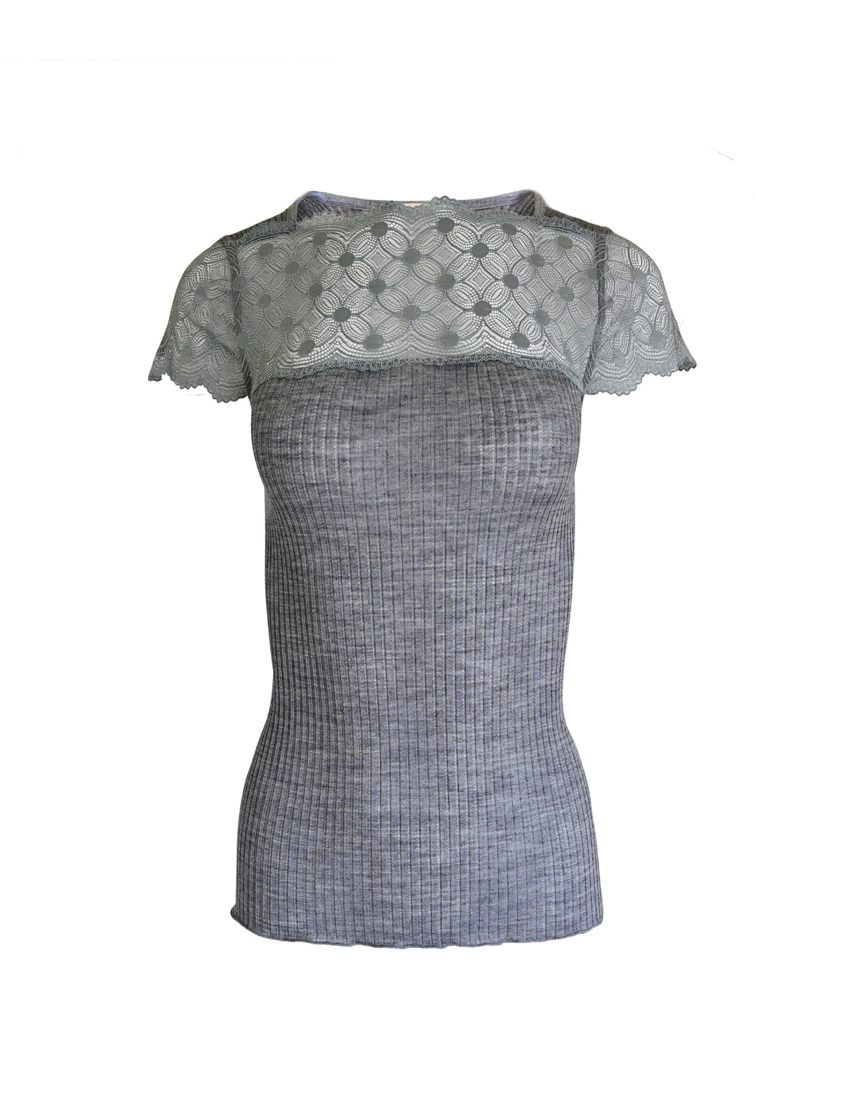 EGI Exclusive Merino Wool Blend Top Lace Trim Short Sleeves. Proudly Made in Italy. - tittimitti - Flyclothing LLC
