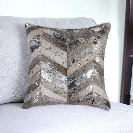 18" Silver Cowhide Throw Pillow - Homeroots
