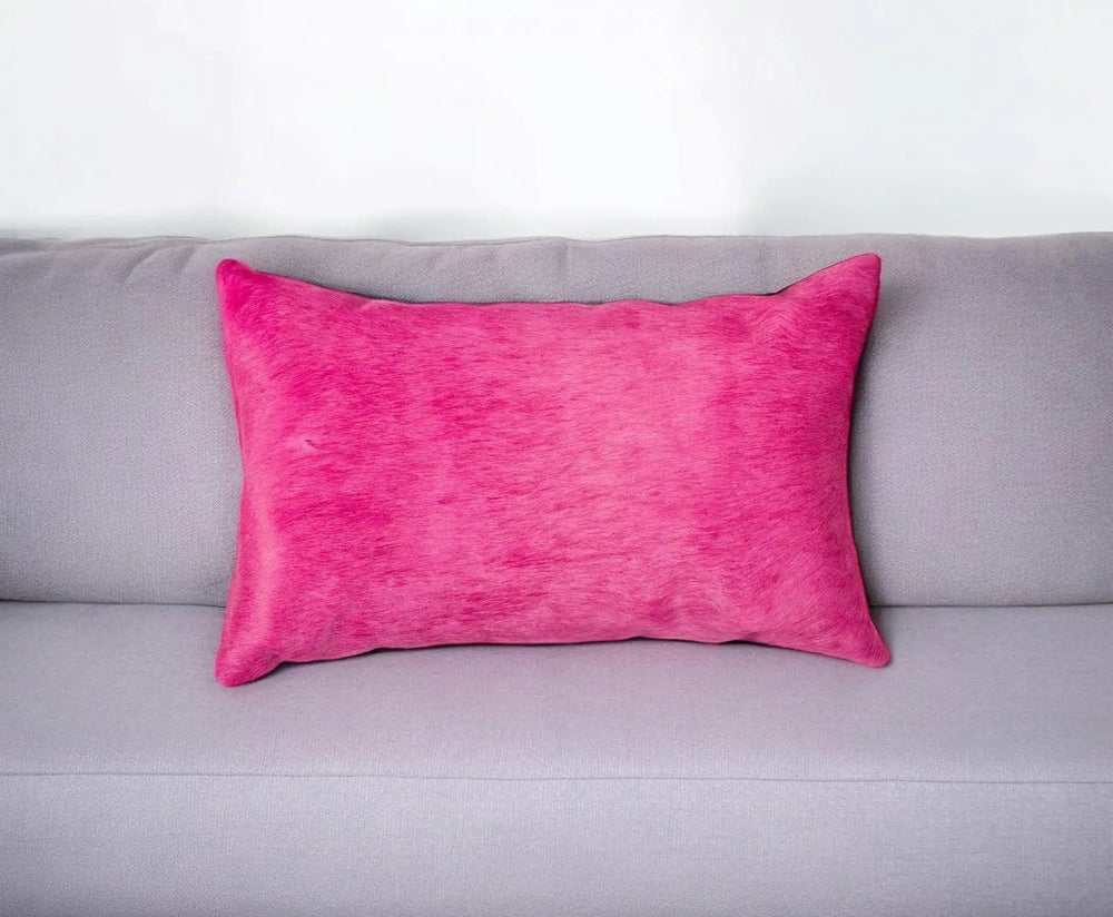12" X 20" Fuschia Cowhide Throw Pillow - Homeroots