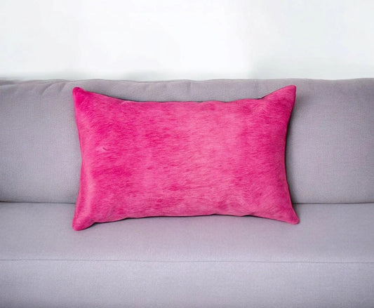 12" X 20" Fuschia Cowhide Throw Pillow - Homeroots