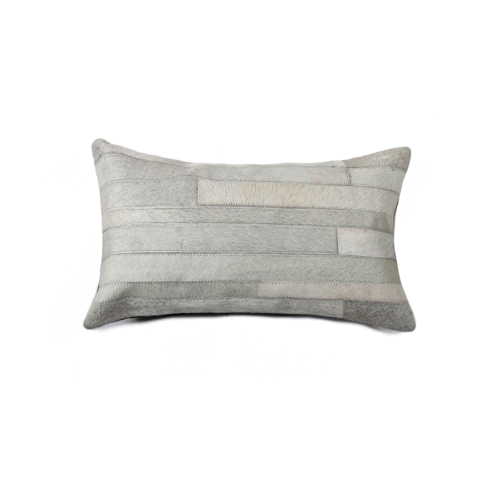 12" X 20" Gray Cowhide Throw Pillow - Homeroots