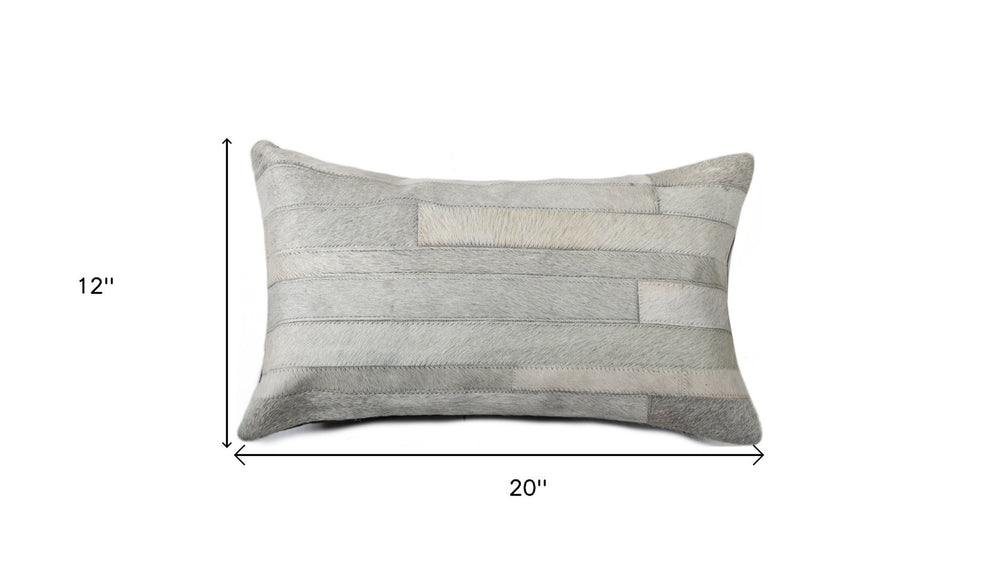 12" X 20" Gray Cowhide Throw Pillow - Homeroots - Flyclothing LLC