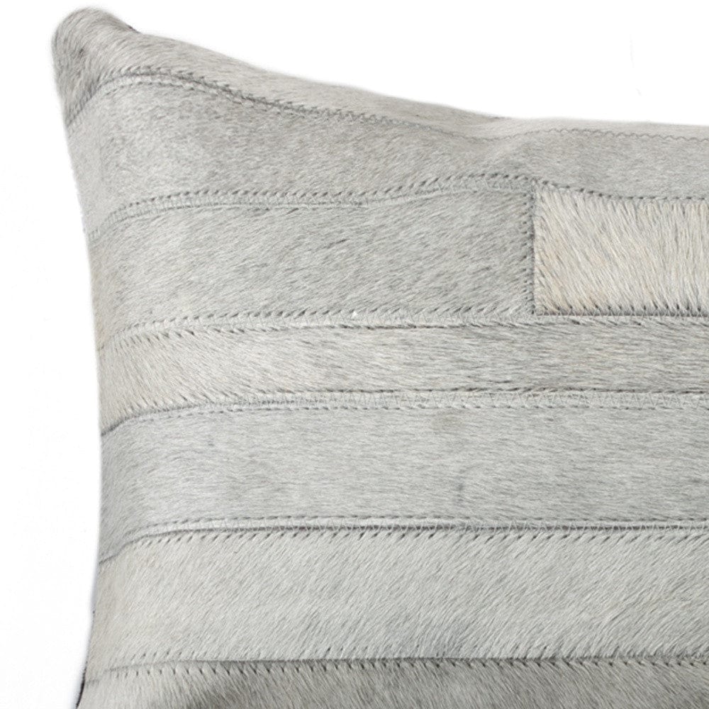 12" X 20" Gray Cowhide Throw Pillow - Homeroots - Flyclothing LLC